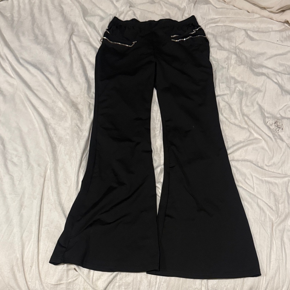 Black Flared Pants with Chain Detail Euphoria Pants Size M